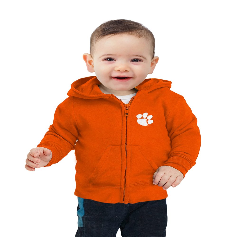 Little King NCAA Boys/Girls Infant Full Zip Cotton Fleece Hoodie Sweatshirt with Embroidered Team Logo-Clemson-Orange-18 Months
