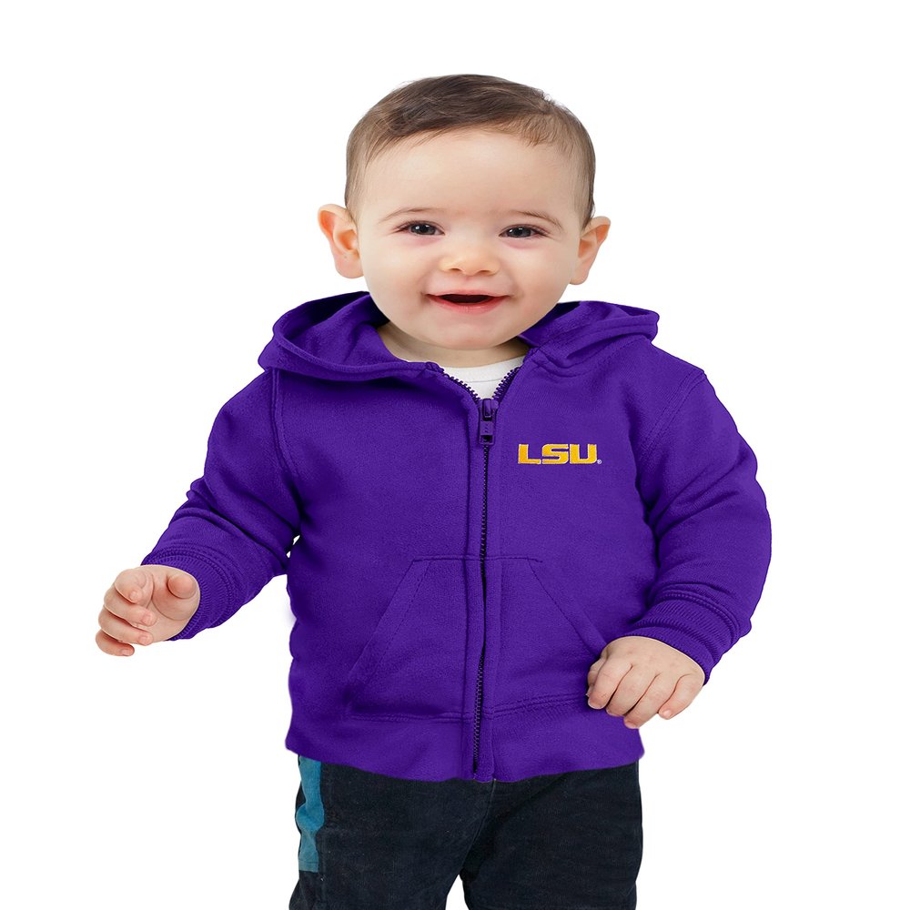 Little King NCAA Boys/Girls Infant Full Zip Cotton Fleece Hoodie Sweatshirt with Embroidered Team Logo-LSU-Purple-6 Months