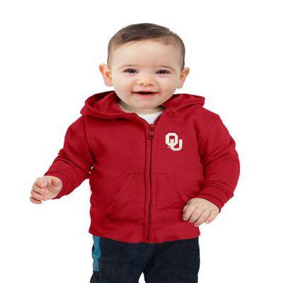 Little King NCAA Boys/Girls Infant Full Zip Cotton Fleece Hoodie Sweatshirt with Embroidered Team Logo-Oklahoma-Crimson-6 Months
