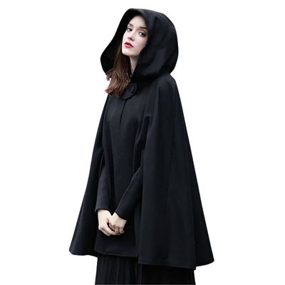 tuduoms Women's Winter Cloak Hood Woolen Cape Halloween Party Open Front Cardigans Thick Coat Short Poncho Halloween Costumes