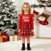 AGQT Toddler Girls Christmas Dresses Cotton Long Sleeve Santa Print Xmas Outfit Princess Tulle Tutu Dress Red Size 2-3T view 2