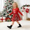 AGQT Toddler Girls Christmas Dresses Cotton Long Sleeve Santa Print Xmas Outfit Princess Tulle Tutu Dress Red Size 2-3T view 4