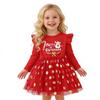 AGQT Baby Girls Christmas Dresses Long Sleeve A-line Xmas Outfit Merry Christmas Princess Tulle Tutu Dress Red Polka Dot Size 18-24 Months view 1