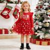 AGQT Baby Girls Christmas Dresses Long Sleeve A-line Xmas Outfit Merry Christmas Princess Tulle Tutu Dress Red Polka Dot Size 18-24 Months view 2