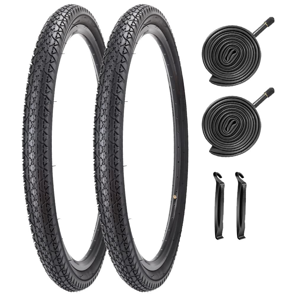 Bike Tire, 26"x 2.125" Folding Beach Cruiser Replacement Bicycle Tire (2 Tires 2 Tubes/Black)