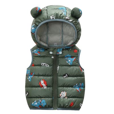 Toddler Baby Boys Girls Sleeveless Jacket Vest Winter Solid Down Coats Ears Hooded Outer Outwear (B-Green, 6-12 Months)