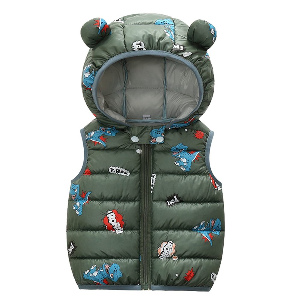 Toddler Baby Boys Girls Sleeveless Jacket Vest Winter Solid Down Coats Ears Hooded Outer Outwear (B-Green, 6-12 Months)