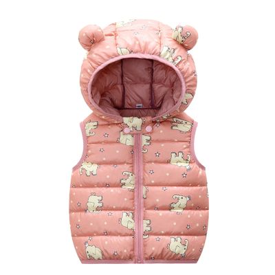 Toddler Baby Boys Girls Sleeveless Jacket Vest Winter Solid Down Coats Ears Hooded Outer Outwear (B-Pink, 6-12 Months)
