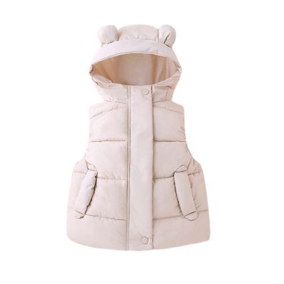 Toddler Baby Boys Girls Sleeveless Jacket Vest Winter Solid Down Coats Ears Hooded Outer Outwear (A-Beige, 4-5 Years)