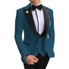 Men's Slimming 3 Piece Suit Casual 1 Button Lapel Business Blazer Set Dinner Wedding Groomsmen Jacket Vest & Pant (Blue2,X-Small) view 1