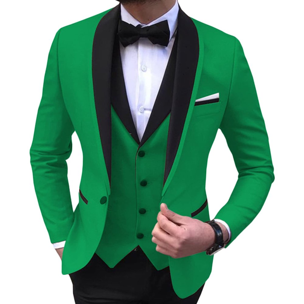 Mens 3 Piece Blazer Sets Stylish 1 Button Shawl Lapel Business Jacket Suits Slimming Wedding Prom Groomsmen Suits (Green,XX-Large)