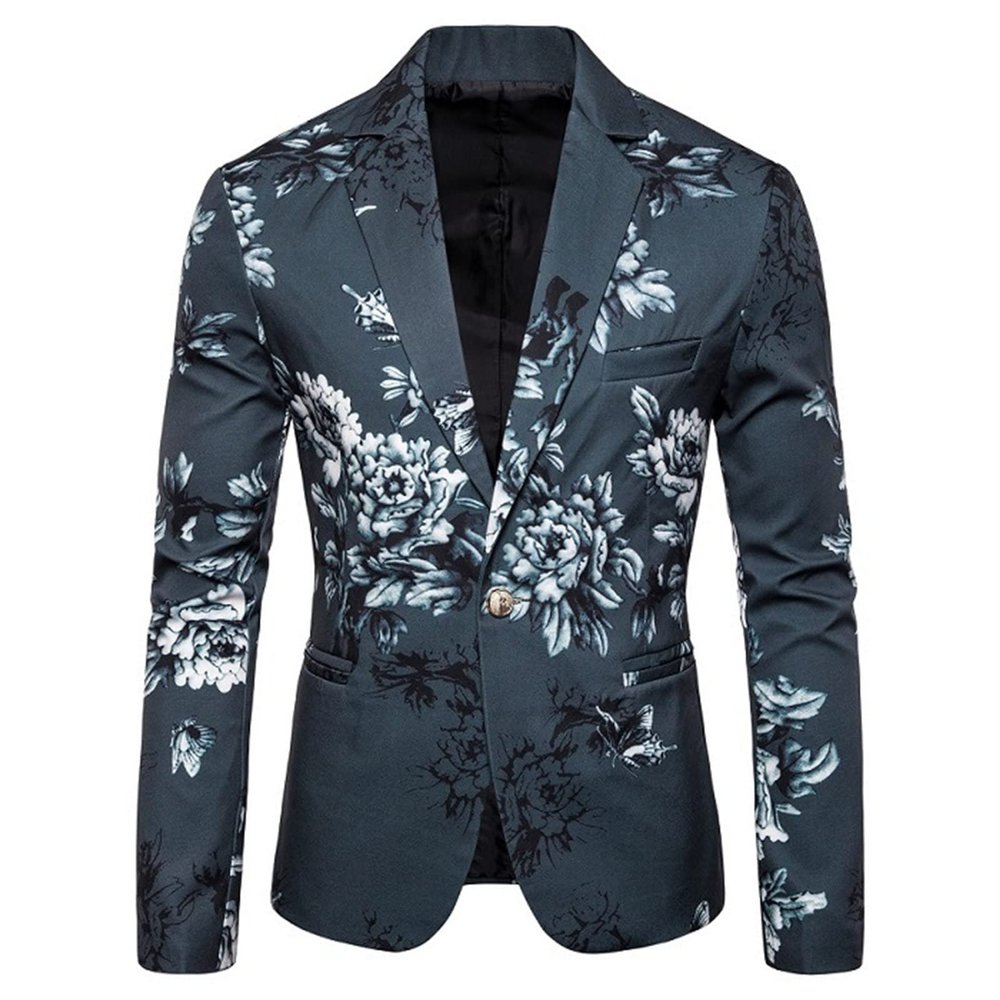 JEsilunmaMY Men's Floral Blazer Jacket Slim Fit Notch Lapel 1 Button Suit Jacket Stylish Business Wedding Prom Dress Blazers (ArmyGreen,X-Large)