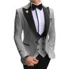 Men's Slimming 3 Piece Suit Casual 1 Button Lapel Business Blazer Set Dinner Wedding Groomsmen Jacket Vest & Pant (Light Grey,XX-Large) view 1