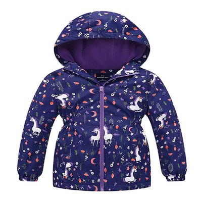 JiaYou Girls Jacket with Hood Lightweight Full-Zip Coat Soft Warm Fleece Outdoor Windbreaker(Blue,3-4 Years)