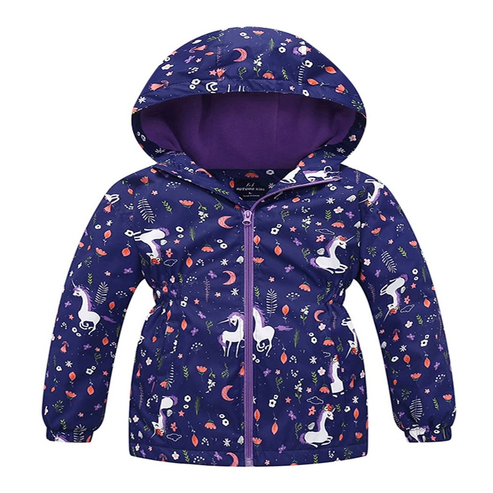 JiaYou Girls Jacket with Hood Lightweight Full-Zip Coat Soft Warm Fleece Outdoor Windbreaker(Blue,3-4 Years)