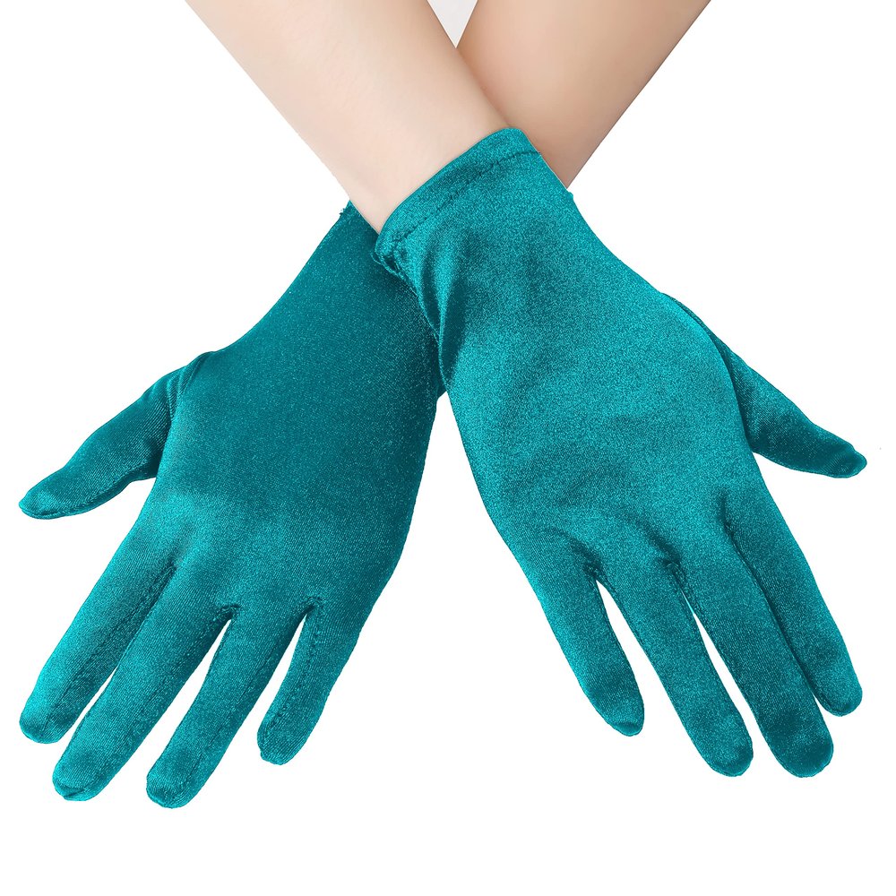 EORUBE Opera Satin Gloves for Women - Wrist Length Banquet & Tea Party Gloves - Smooth 8.6" Malachite