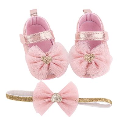 12 Month Shoes Baby Bowknot Soft Prewalker Princess Girls Shoes Headband Infant Dressy Shoes for Toddler Boys Pink