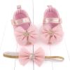 12 Month Shoes Baby Bowknot Soft Prewalker Princess Girls Shoes Headband Infant Dressy Shoes for Toddler Boys Pink view 2