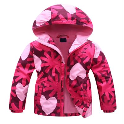 JiaYou Girls Jacket with Hood Lightweight Full-Zip Coat Soft Warm Fleece Outdoor Windbreaker(Heart,3-4 Years)