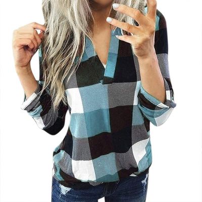 Womens Tops Casual Plaid Blouse Long Sleeve Shirts Lace V-Neck Sweatshirt Christmas Pullover Sweaters 2025 Fall Clothes A-Sky Blue