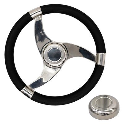 MARINE CITY Polished 316 Grade Stainless Steel Sports Style Tri-Spoke Design Steering Wheel with Center Cap/PU Foam 13-1/2 Inches Diameter  3/4 Inches Tapered Shaft for Marines  Boats (Pack of 1)