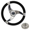 MARINE CITY Polished 316 Grade Stainless Steel Sports Style Tri-Spoke Design Steering Wheel with Center Cap/PU Foam 13-1/2 Inches Diameter  3/4 Inches Tapered Shaft for Marines  Boats (Pack of 1) view 1