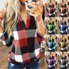 Womens Tops Casual Plaid Blouse Long Sleeve Shirts Lace V-Neck Sweatshirt Christmas Pullover Sweaters 2025 Fall Clothes A-Sky Blue view 2