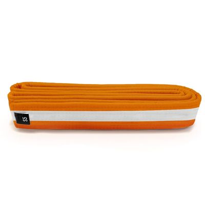 Martial Arts Polyester Belt; Choose Color with White Stripe, 1.5" Width, 8 Rows of Stitching for Karate, Taekwondo, Judo, MMA (Orange, Single Wrap 5 - 76")