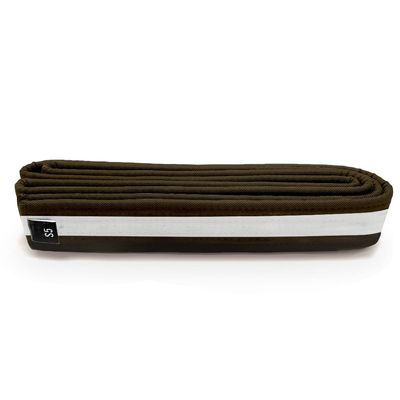 Martial Arts Polyester Belt; Choose Color with White Stripe, 1.5" Width, 8 Rows of Stitching for Karate, Taekwondo, Judo, MMA (Brown, Single Wrap 4 - 70")