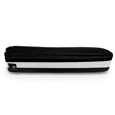 Martial Arts Polyester Belt; Choose Color with White Stripe, 1.5" Width, 8 Rows of Stitching for Karate, Taekwondo, Judo, MMA (Black, Single Wrap 2 - 58")