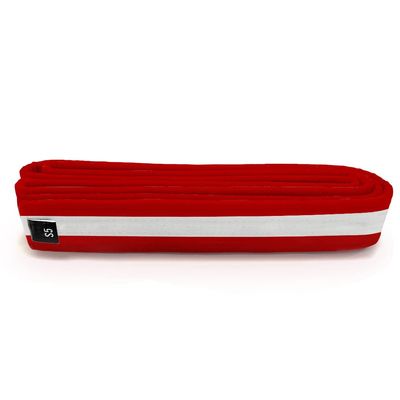 Martial Arts Polyester Belt; Choose Color with White Stripe, 1.5" Width, 8 Rows of Stitching for Karate, Taekwondo, Judo, MMA (Red, Single Wrap 7/Double Wrap 1 - 88")