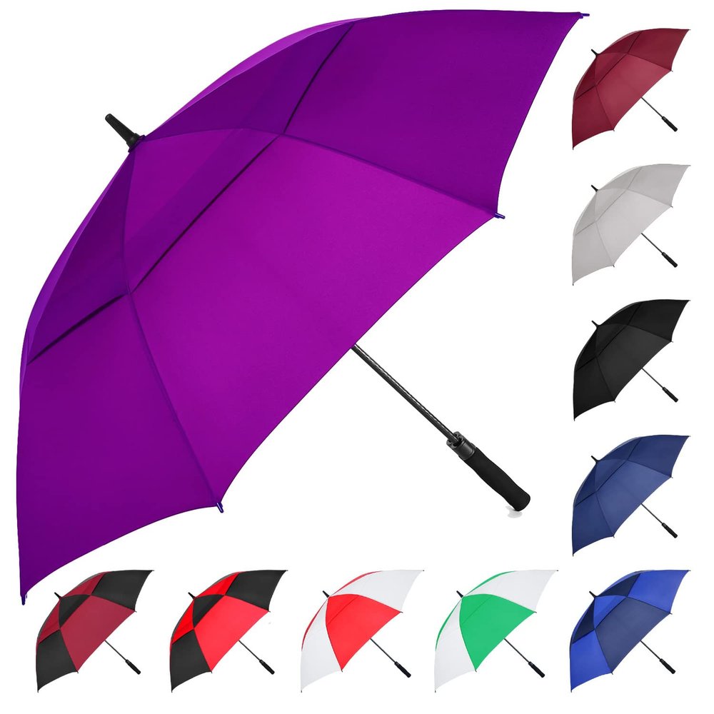 MRTLLOA Extra Large Purple Golf Umbrella, 54/62/68/72 Inch Automatic Open, Oversize Double Canopy Vented Windproof Waterproof Sports Umbrellas for Rain(68 Inch Purple)