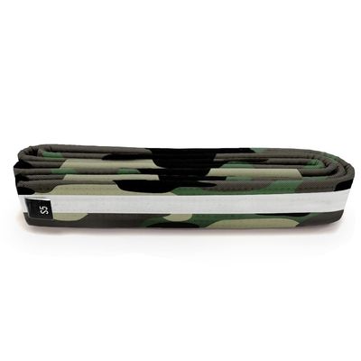 Martial Arts Polyester Belt; Choose Color with White Stripe, 1.5" Width, 8 Rows of Stitching for Karate, Taekwondo, Judo, MMA (Camo, Single Wrap 7/Double Wrap 1 - 88")