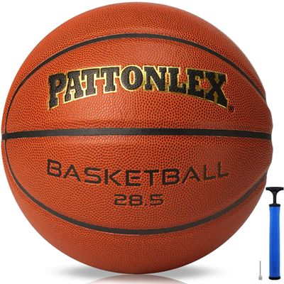 PATTONLEX Basketball Ball Official Size Composite Leather Indoor/Outdoor Basketball for Men, Women & Girls, with Pump - 28.5 / Size 6-Brown