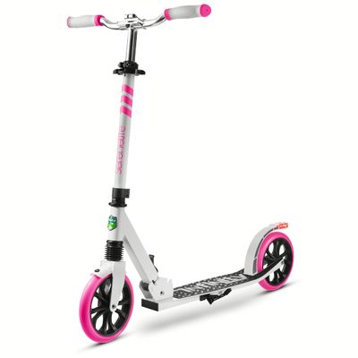 SereneLife Lightweight and Foldable Kick Scooter Comfortable T-Bar Handlebar, Adjustable Scooter for Teens and Adult, Alloy Deck with High Impact Wheels, Durable ABEC-7 Bearings, White & Pink SLTS35