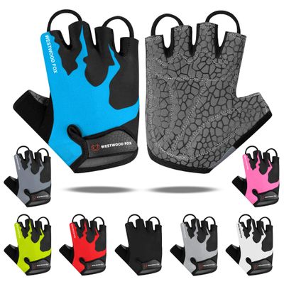 WESTWOOD FOX Cycling Gloves Half Finger Unisex Padded Grips Palm Bicycle Summer MTB Bike Gloves for Men Women Non-Slip Fingerless Short Mountain Bike Sports Hiking Climbing Gym (Blue, XL)