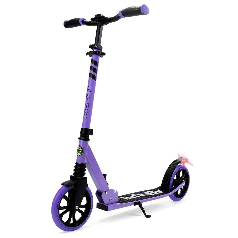 SereneLife Lightweight and Foldable Kick Scooter - Comfortable T-Bar Handlebar, Adjustable Scooter for Teens and Adult, Alloy Deck with High Impact Wheels, Durable ABEC-7 Bearings, Purple SLTS79.5