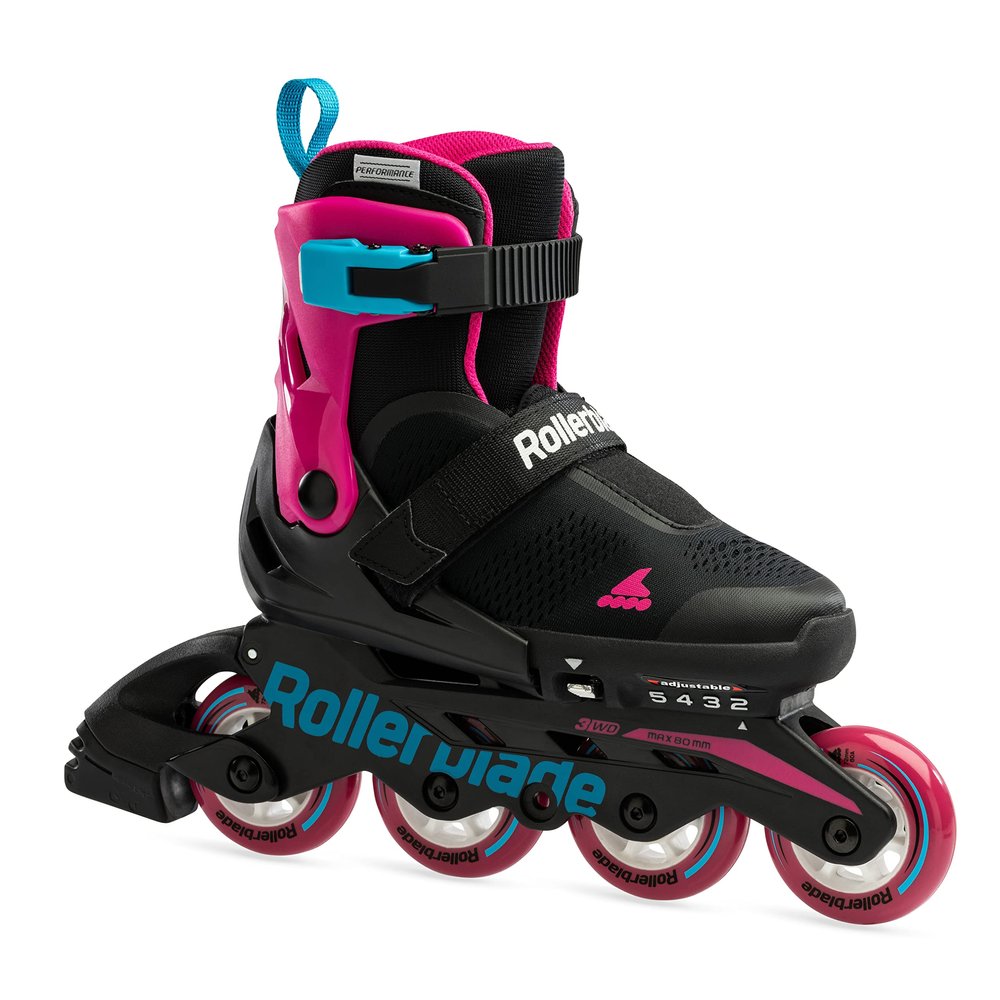 Rollerblade Microblade Free 3WD Kid's Size Adjustable Inline Skate, Black and Pink, High Performance Inline Skates