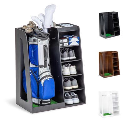 GoSports Premium Wooden Golf Bag Organizer and Storage Rack - Black