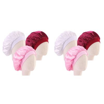 minkissy 6pcs Boys and Girls Satin Bonnet Breathable Wide Brim Hair Cover for Sleeping for Boy Girl White Wine Red