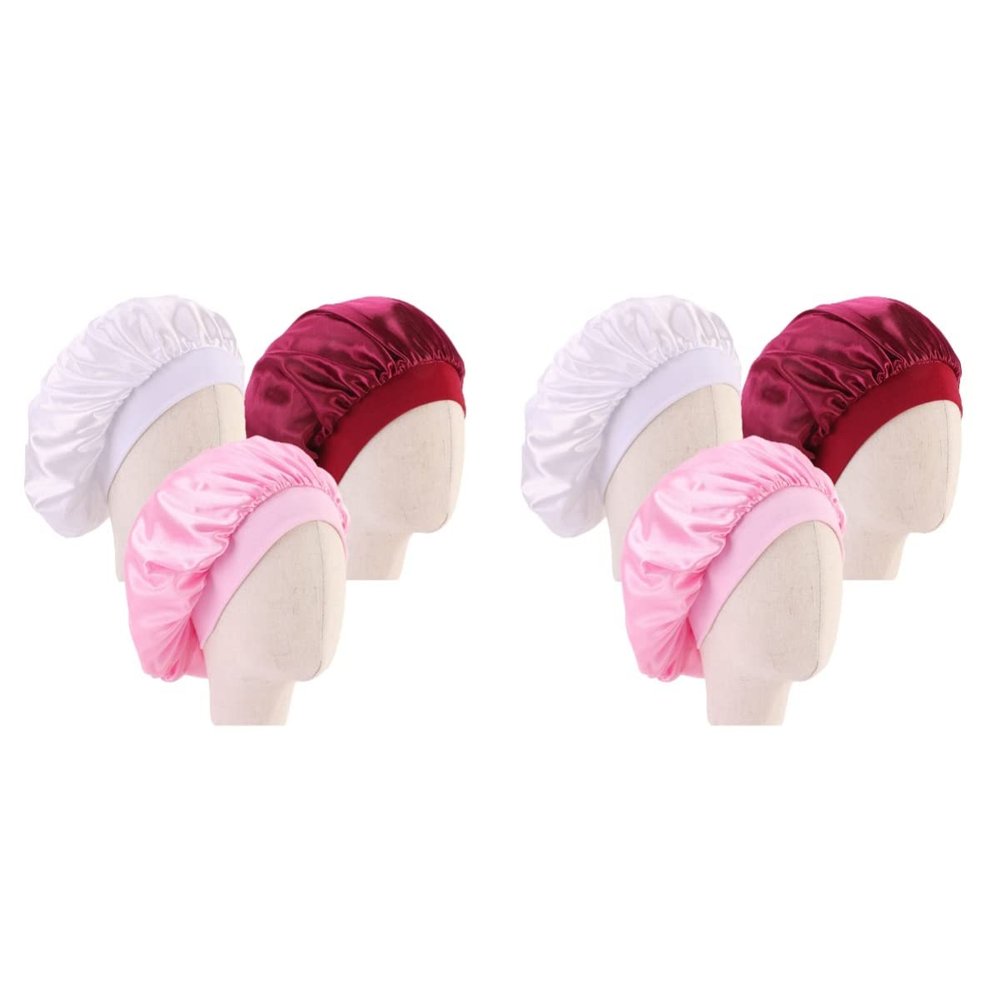minkissy 6pcs Boys and Girls Satin Bonnet Breathable Wide Brim Hair Cover for Sleeping for Boy Girl White Wine Red