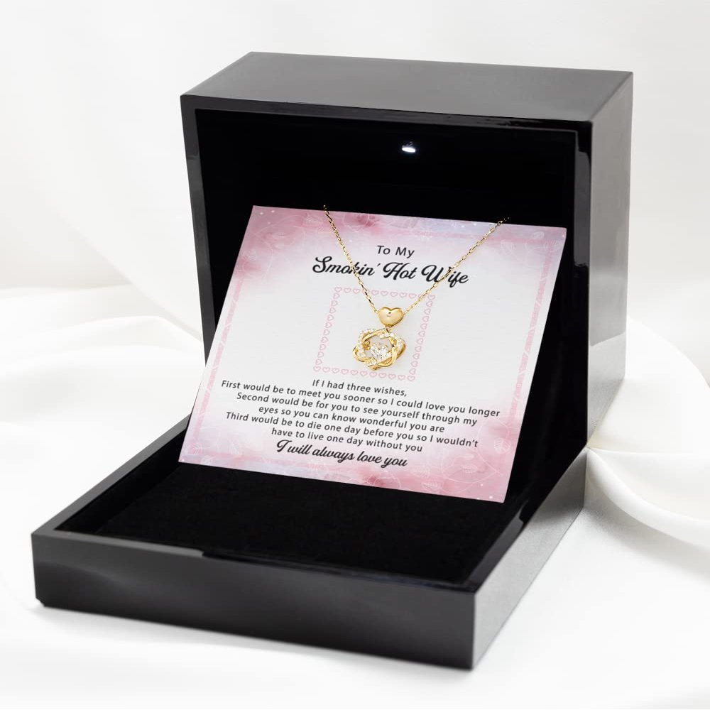 Heart Knot Gold Necklace Luxury Box Birthday Gift for Wife, for Wife, Smokin hot Wife, Necklace Gold Plated Stirling Silver, jewelr