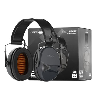 Defender Safety Decitech E1 Electronic Active Hearing Protection, Shooting, Range, Hunting, Tactical Earmuffs, 24 NNR Rated. (Black)