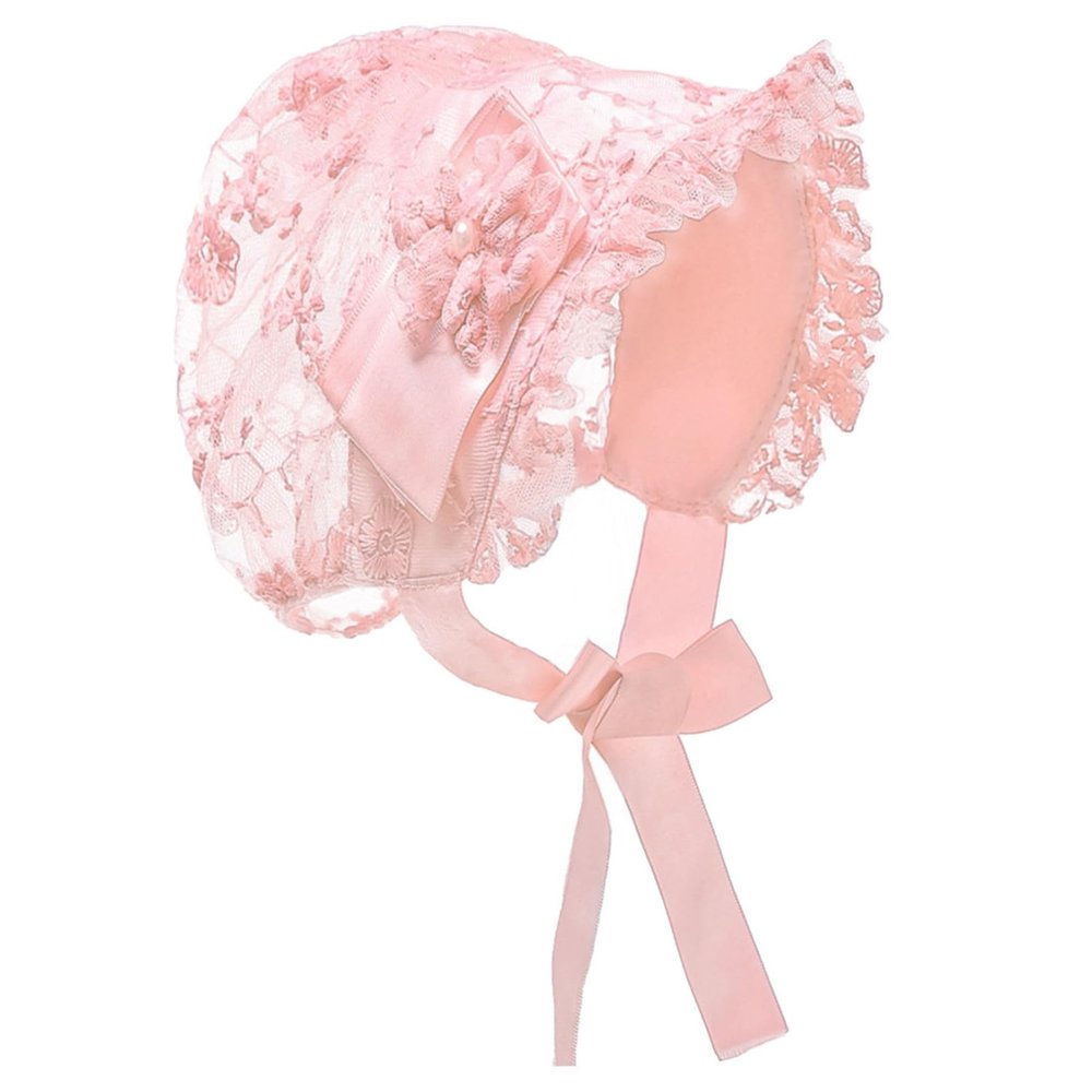 YOOJIA Baby Girls Bonnet Christening Lace Hat Caps Breathable Adjustable Baby Girl Sun Hat Beanie for Toddler Pink One Size