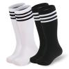 American Trends Kids Soccer Socks Toddler Knee High Tube Socks for Boys Girls School Uniform Striped Long Sports Athletic 2 Pack Black White Black 3-6 Years view 1