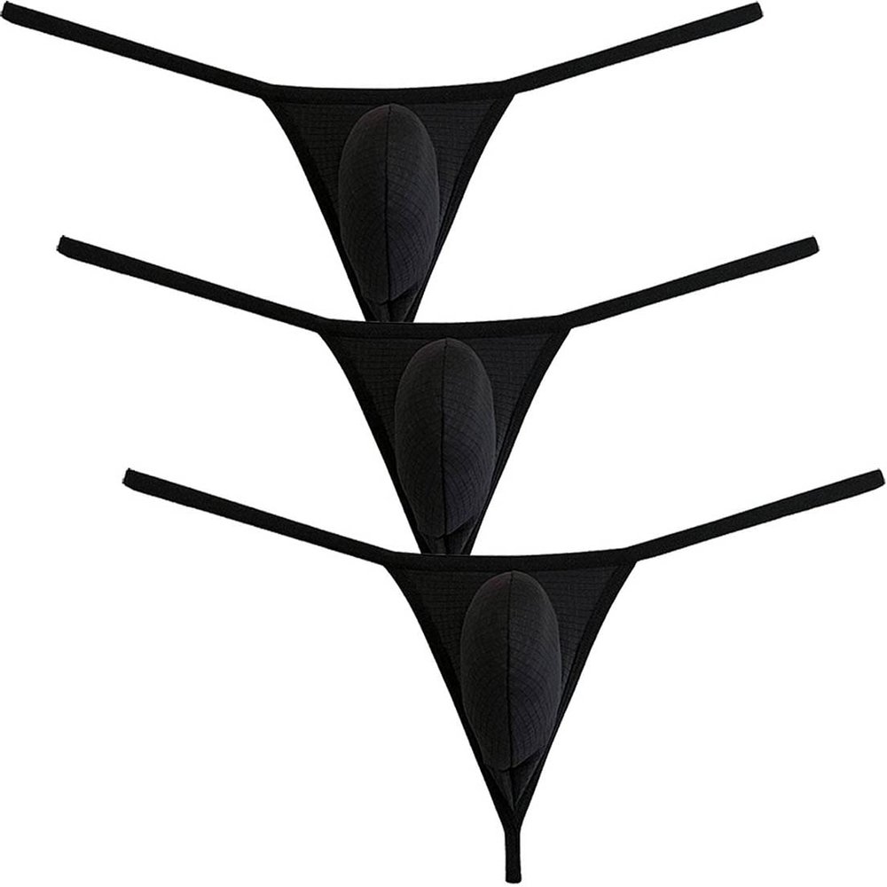 Botmois Men's Micro Bikini Thong Pouch Enhancing Lingerie Breathable G-String Underwear Skimpy Tangas 3-Pack(Black) M