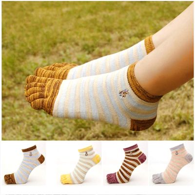 NENGGE Five Toe Socks Toe Separated Cotton Socks Colorful Stripe Socks for Women Cute Cat Dog Five Finger Sock 5 Pairs,E