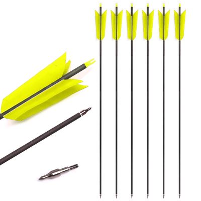Lamehfyo 31" Carbon Arrows Target Flu-Flu Arrows Spine 500 Hunting and Target Practice Arrows with 4pcs Turkey Feathers for Small Game Hunting Shooting (Yellow, 12pcs)