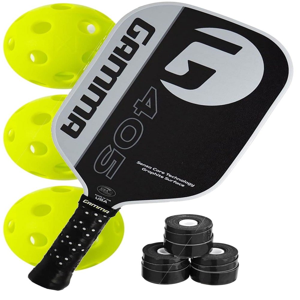 Do It Tennis Gamma 405 Middleweight Graphite Pickleball Paddle Bundle - Comes with 3 Silver Overgrips and 3 Pickleball Balls