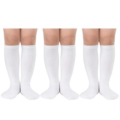 American Trends Kids Soccer Toddler Knee High Tube Socks for Boys Girls School Uniform Striped Long Sports Athletic Socks 3 Pack White 3-6 Years